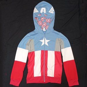 Captain America Zip-up Mask Hoodie Light blue, Red & White Kids Size L/XL